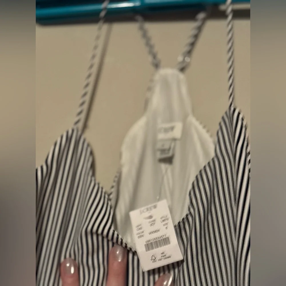 NWT J. Crew Navy & White Striped Scalloped Top Camisole - Picture 6 of 13